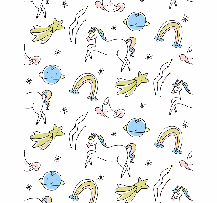 Cortina roller infantil unicornios blancos y estrellas - TenVinilo