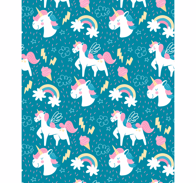 Cortina roller infantil patrón de unicornio azul - TenVinilo