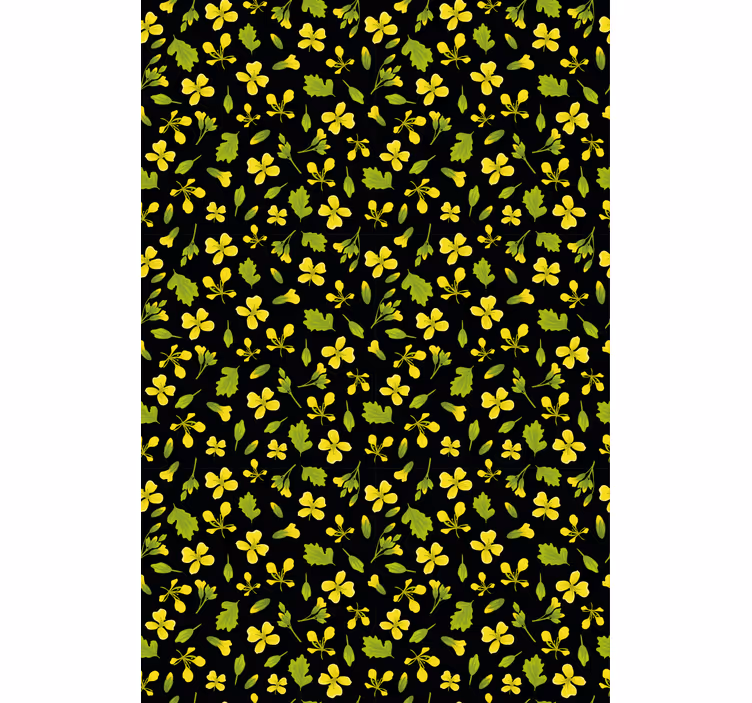 Cortina roller flores patrón amarillo y negro - TenVinilo