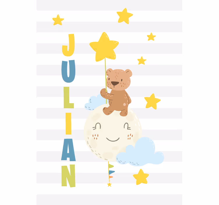 Estor dibujos Osito de peluche marrón con globos y estrellas - TenVinilo
