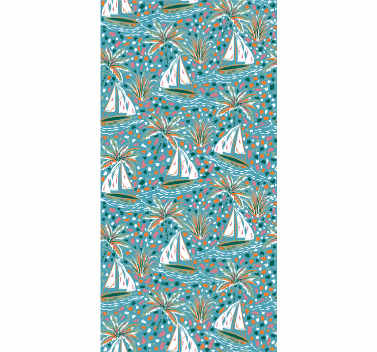 Cortina roller floral barcos de vela y palmeras - TenVinilo