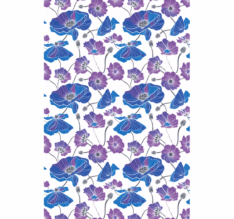 Cortina roller flores patrón azul y rosa - TenVinilo