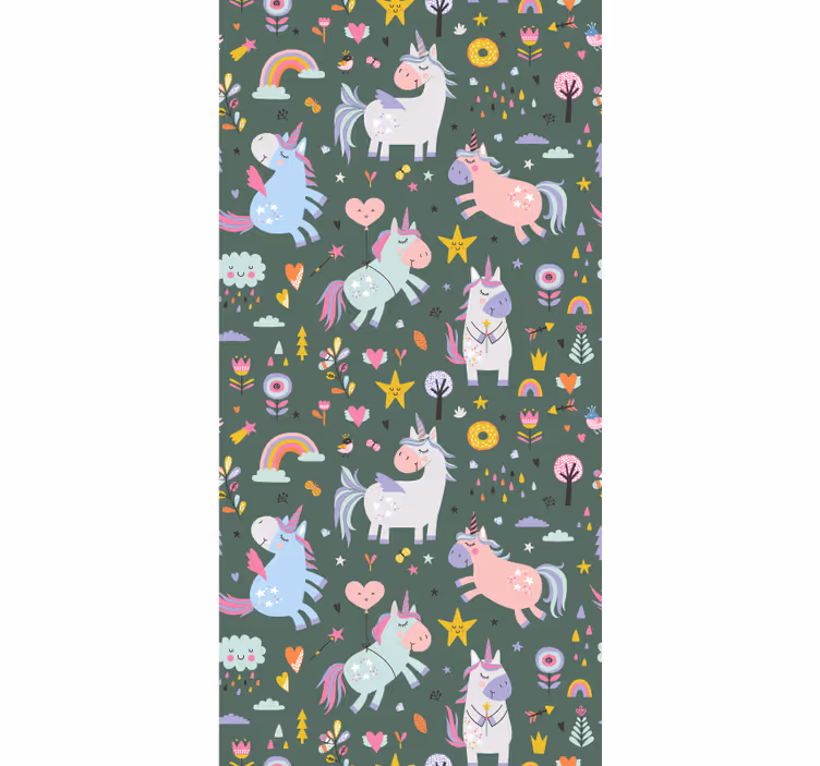 Estor dibujos Lindos unicornios con arboles y nubes - TenVinilo