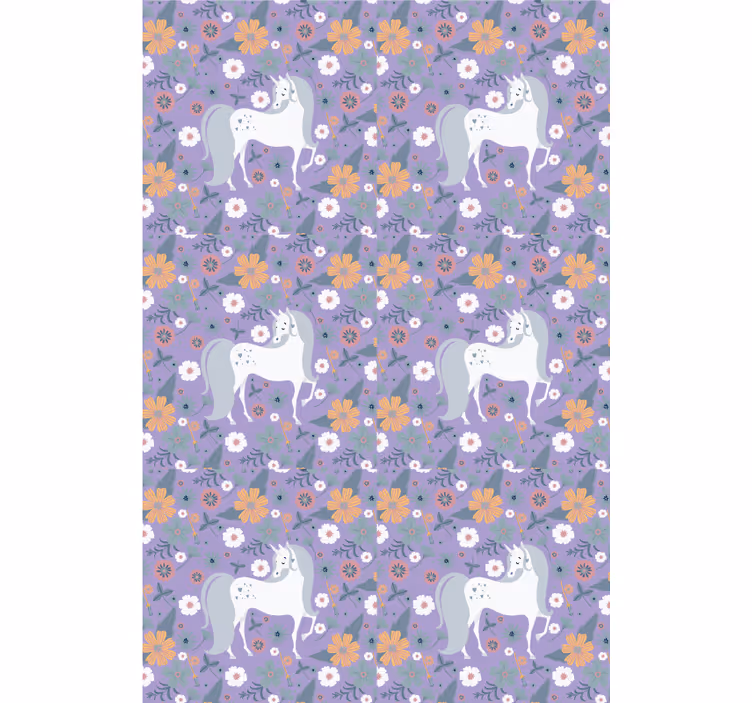 Cortina roller infantil unicornios morados y flores - TenVinilo