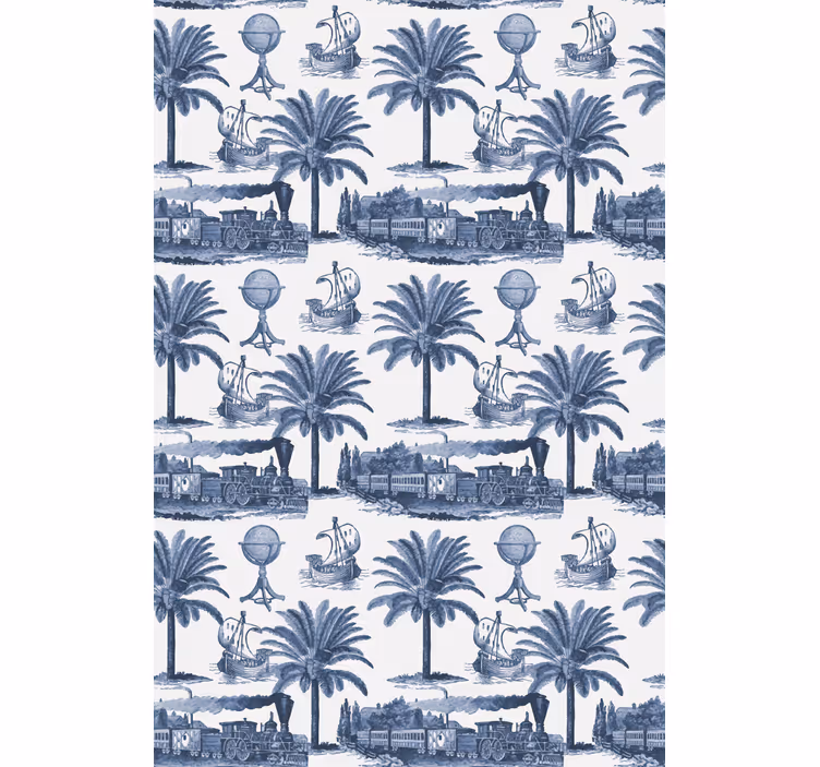 Cortina roller vintage escena de palmera azul - TenVinilo
