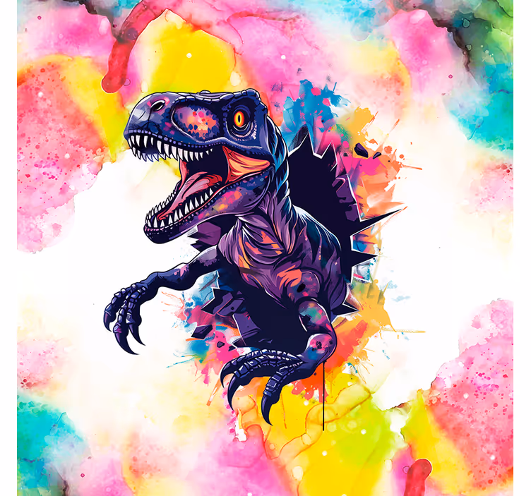 Estor de dinosaurios velociraptor de colores saturados - TenVinilo