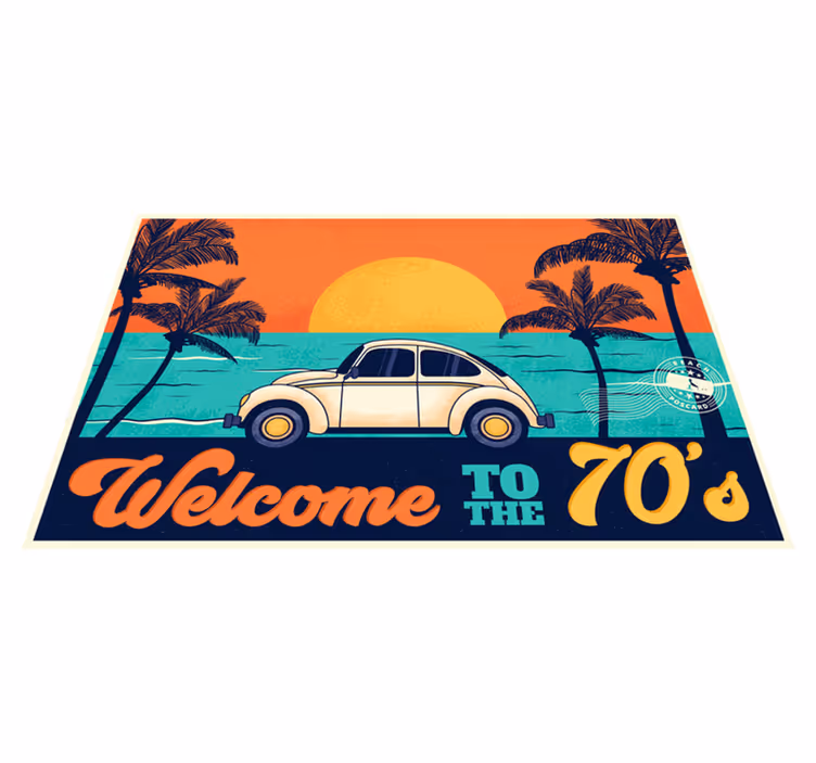 Mantel individual elegante escena de playa retro 70's - TenVinilo