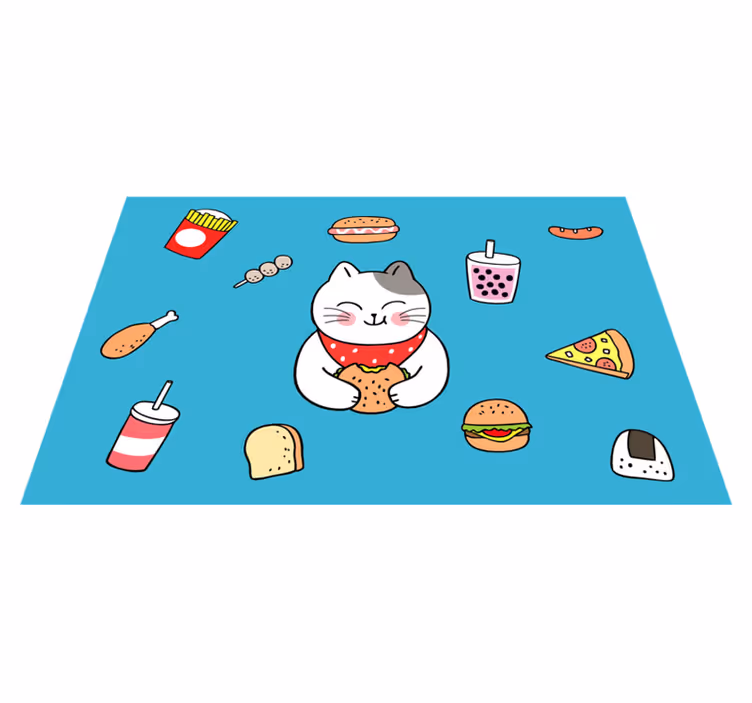 Individual de mesa infantil gato lindo comiendo - TenVinilo
