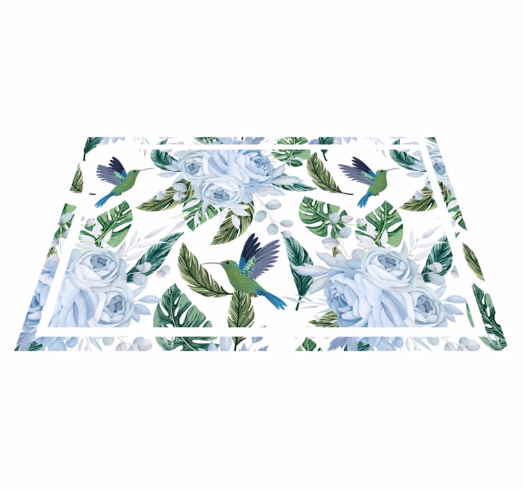 Mantel individual elegante Flores de jardín azul con pájaros - TenVinilo