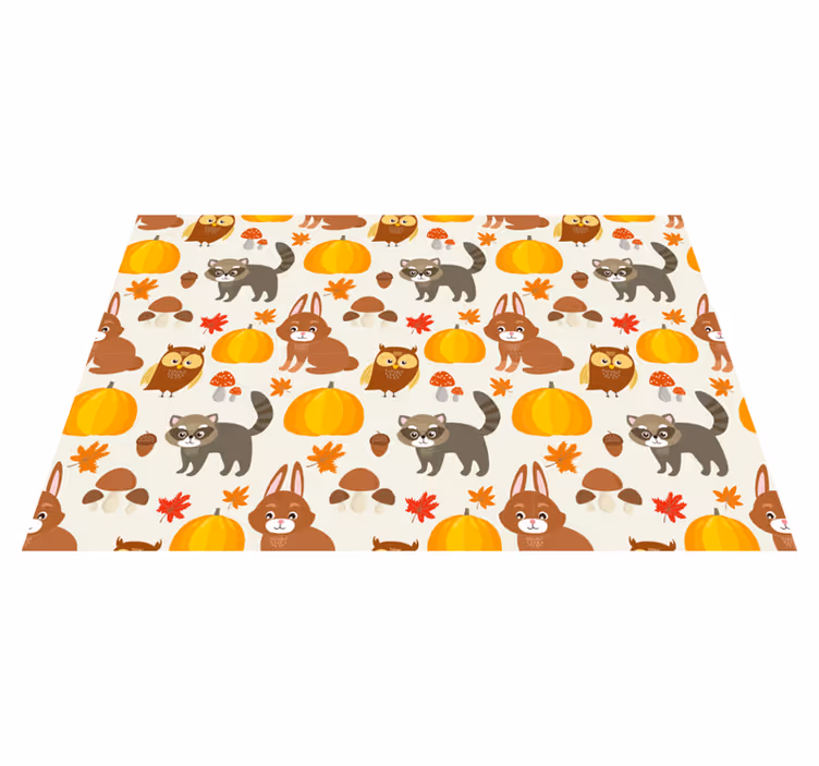 Mantel individual infantil Búho mapache conejo calabaza - TenVinilo