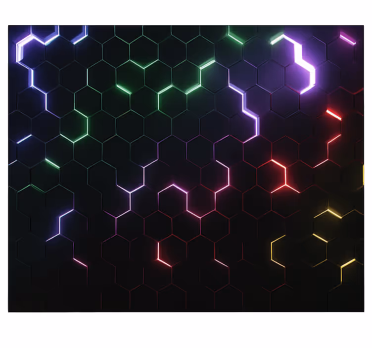Mural juvenil hexágonos 3d de neón - TenVinilo