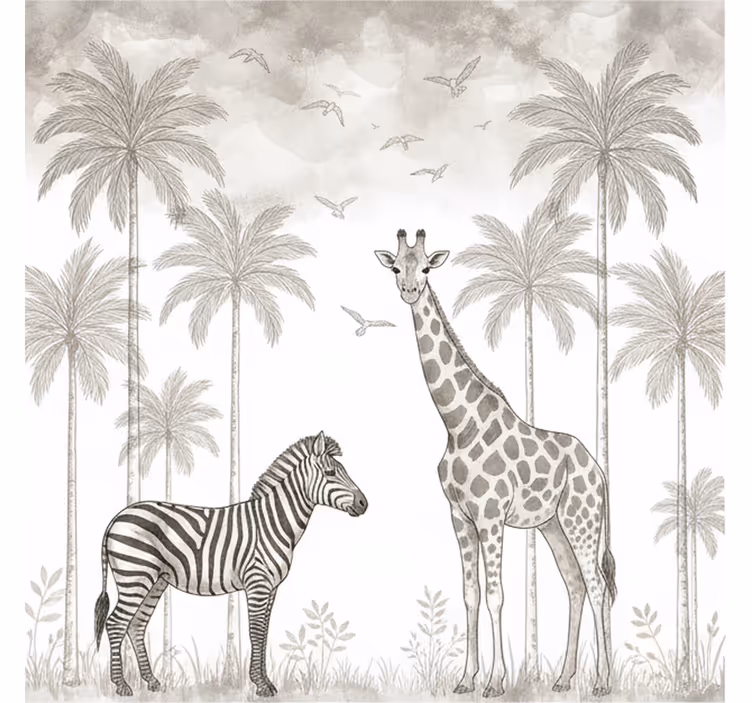Mural para bebé estampado jungla monocromática - TenVinilo