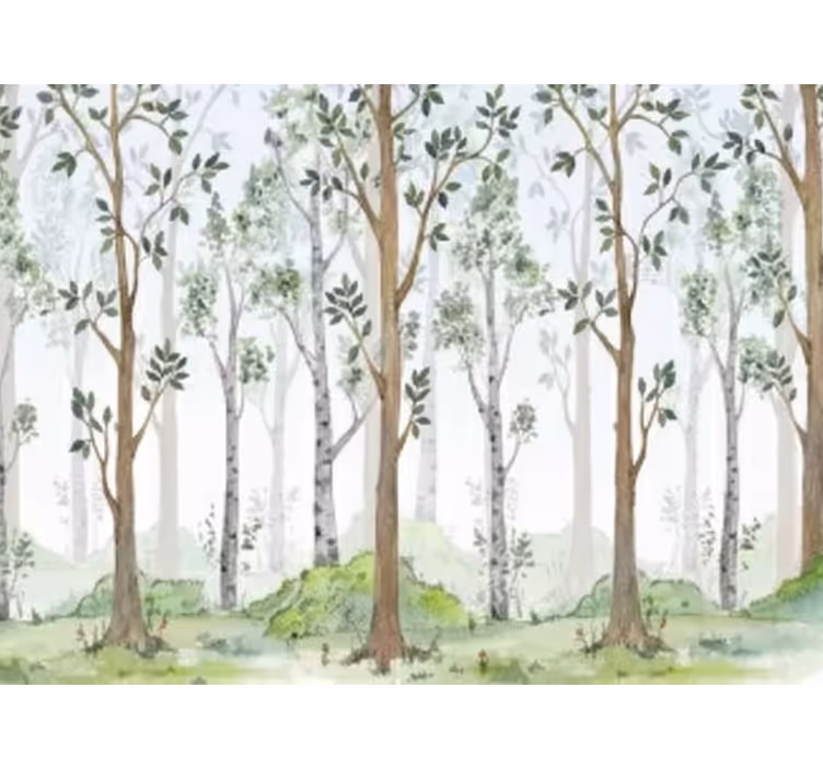 Mural de bosque detalle botánico minimalista - TenVinilo