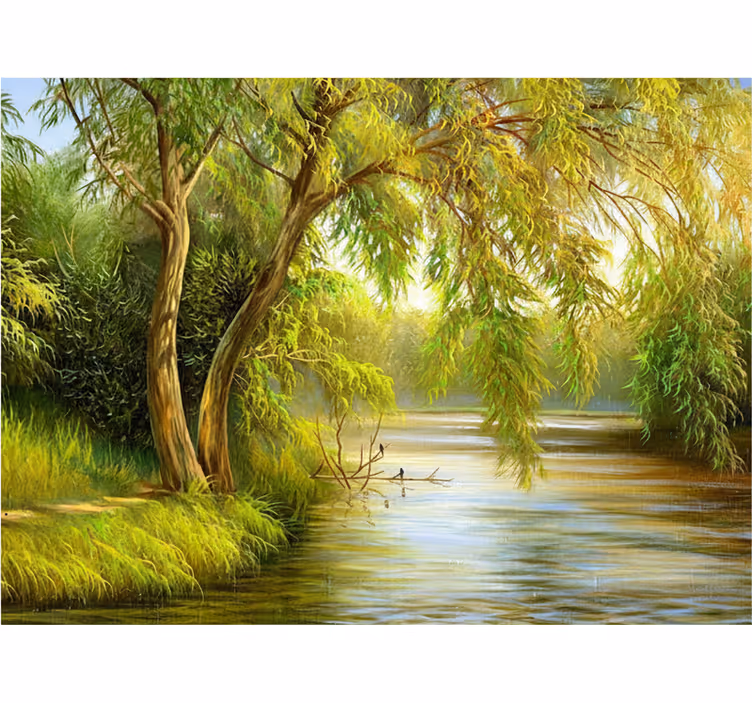 Mural de bosque sauce del río sereno - TenVinilo