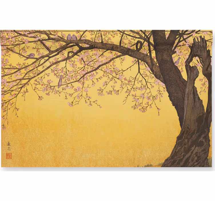 Mural baño Árbol japonés con fondo amarillo - TenVinilo