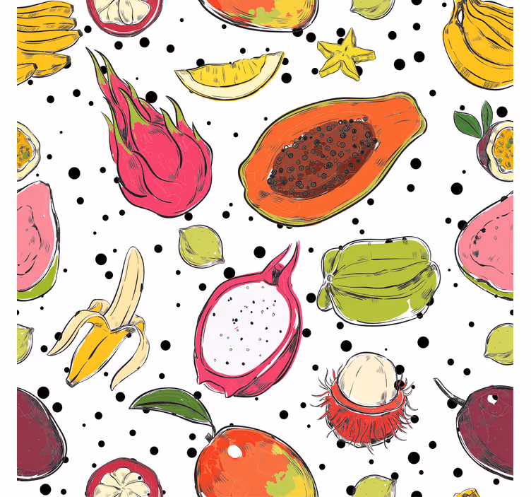 Mural para cocina dibujo de frutas exóticas coloridas - TenVinilo