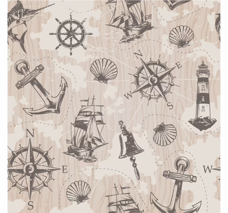 Papel mural beige con patrón de anclas sobre tablones - TenVinilo