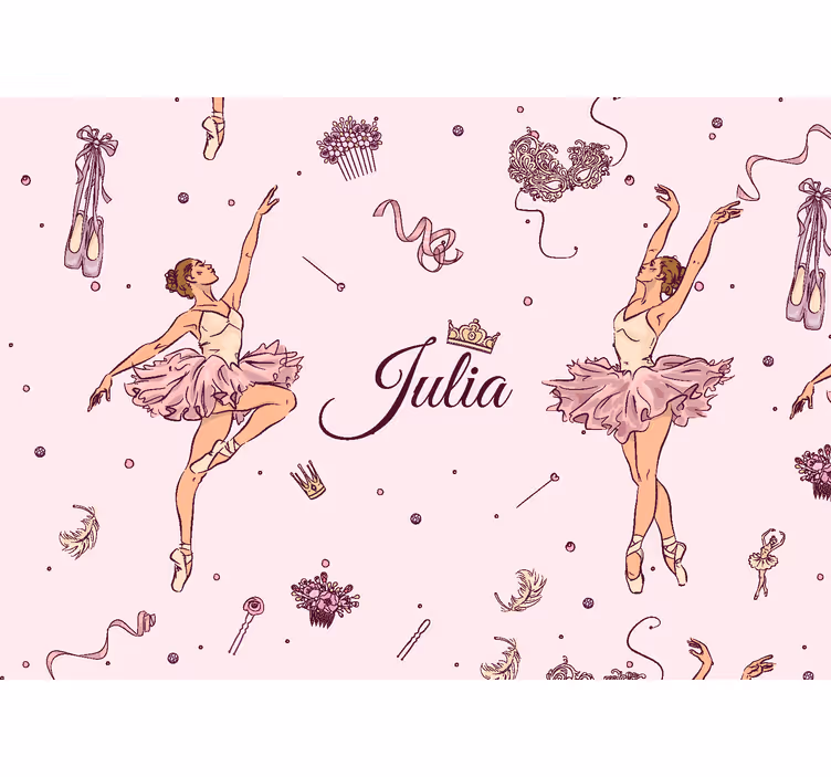 Papel mural rosa ballet con nombre - TenVinilo