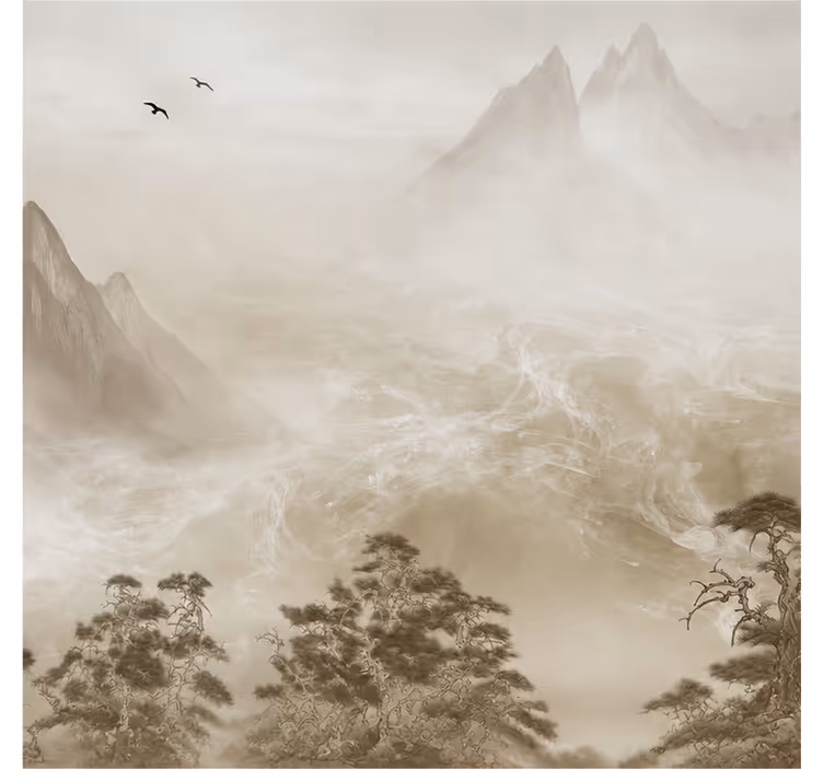 Mural de naturaleza paisaje montañoso tranquilo - TenVinilo