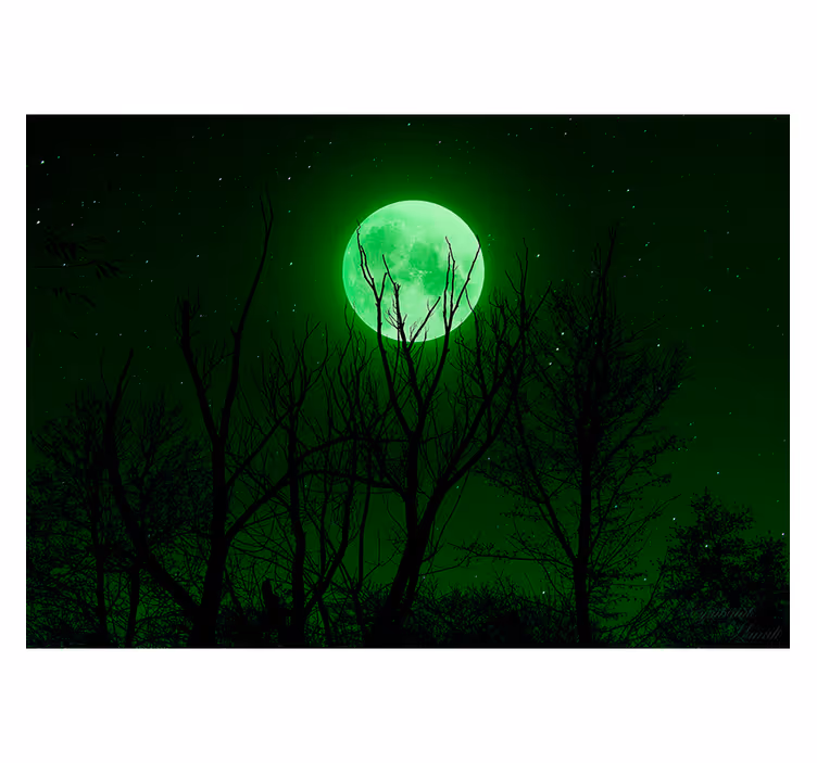 Fotomural de cielo con luna en color verde - TenVinilo