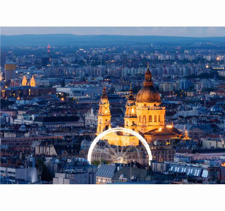 Mural ciudad paisaje nocturno histórico de budapest - TenVinilo
