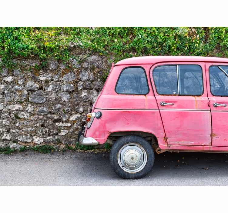 Fotomural retro Coche rosa - TenVinilo