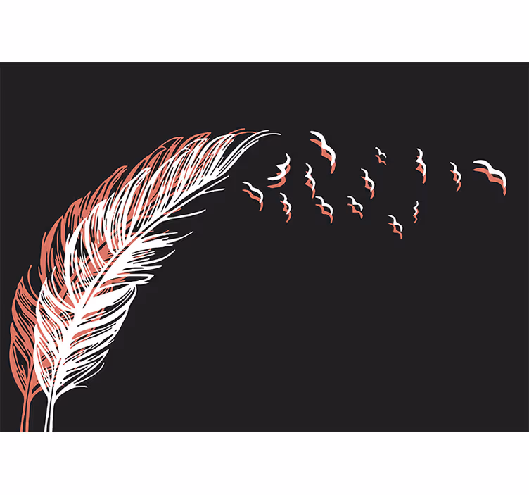 Mural abstracto movimiento fluido de plumas - TenVinilo