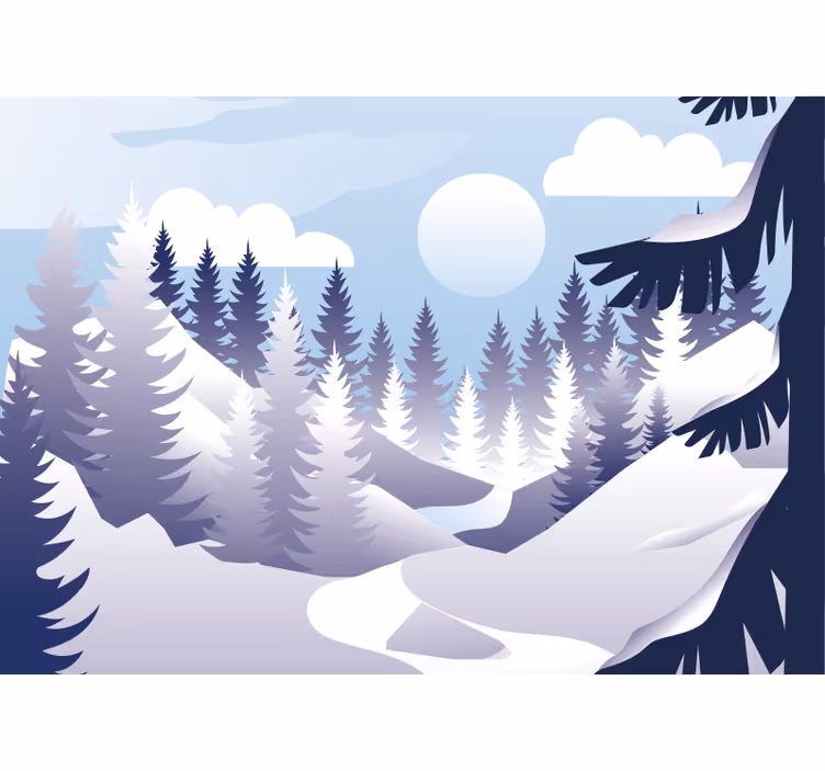 Mural de paisajes escena de bosque invernal - TenVinilo