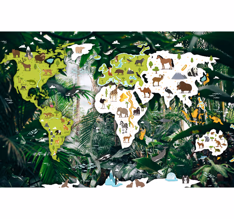 Mural mapamundi safari mapa del mundo - TenVinilo