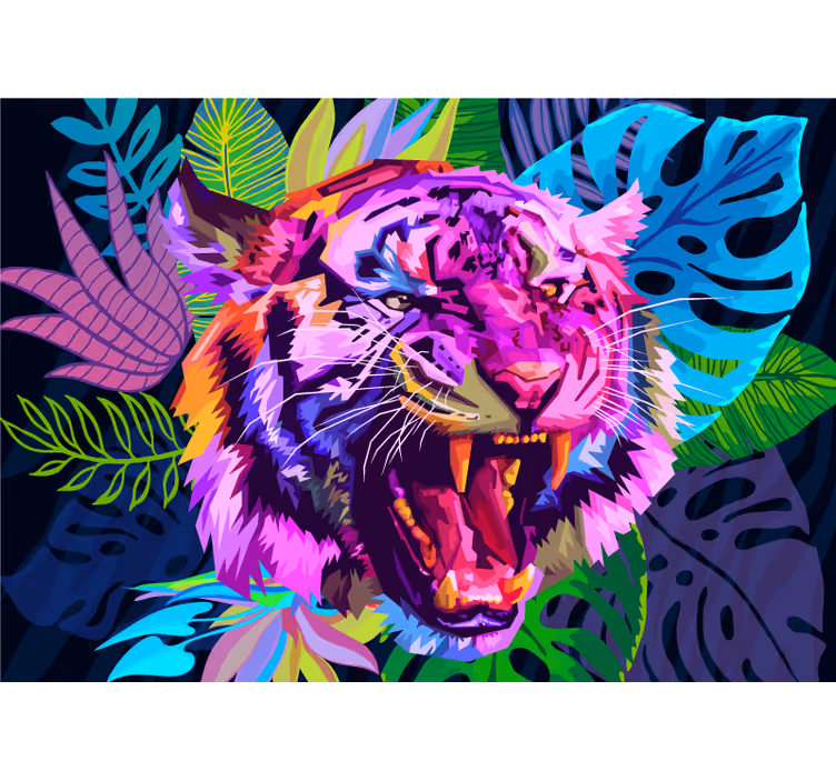 Mural de animales cabeza de tigre colorida - TenVinilo