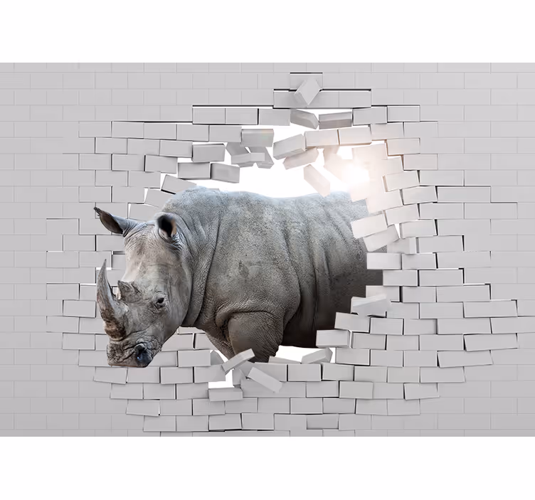 Mural de animales rinoceronte abriéndose paso - TenVinilo