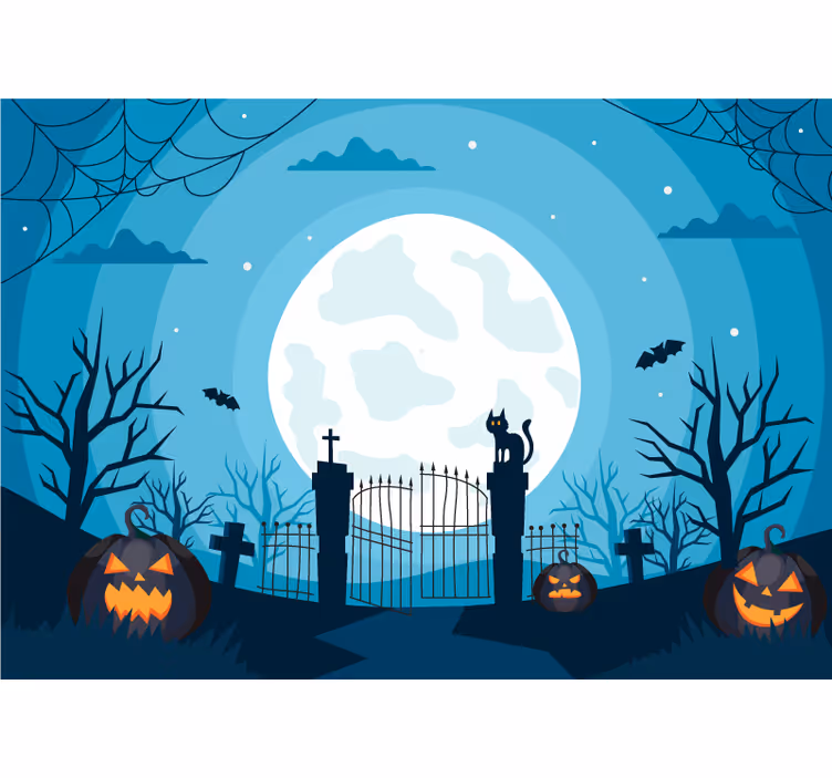 Mural Halloween escena de cementerio embrujado - TenVinilo