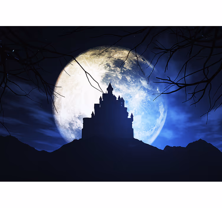 Mural de fantasía castillo iluminado por la luna - TenVinilo