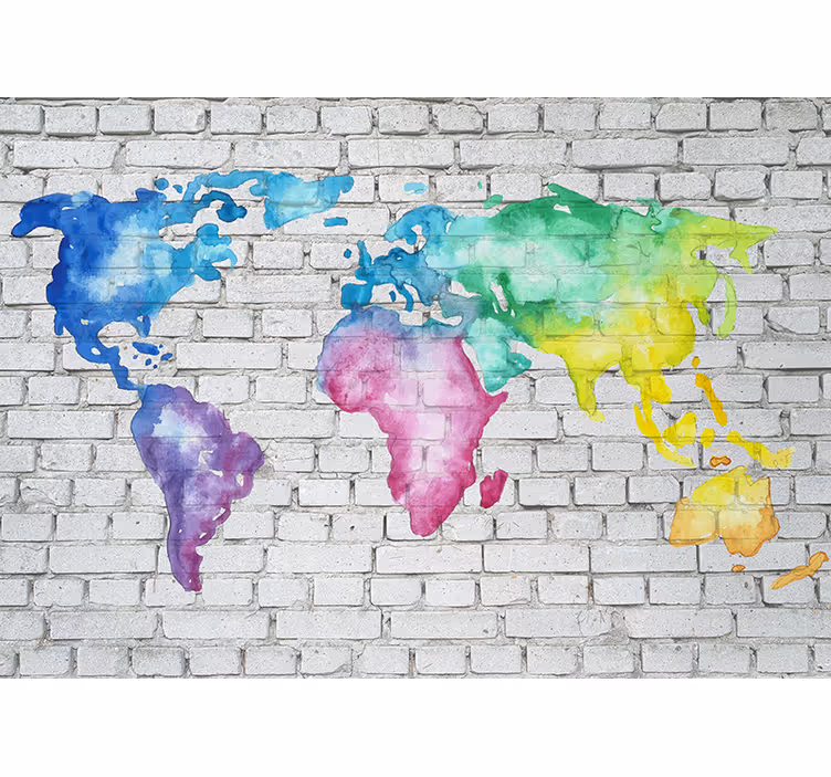 Mural mapamundi mapa mundial acuarela - TenVinilo