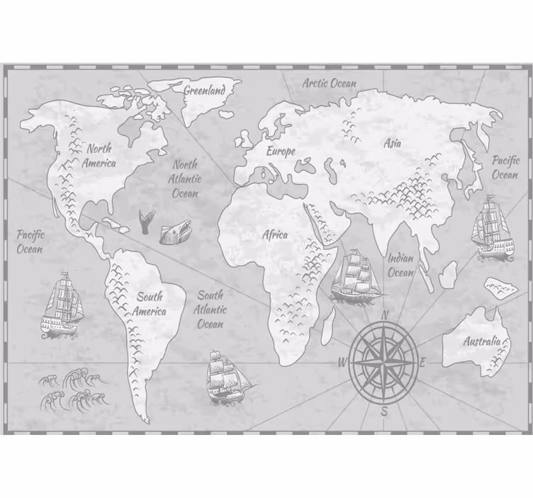 Mural mapamundi exploración cartográfica mundial - TenVinilo