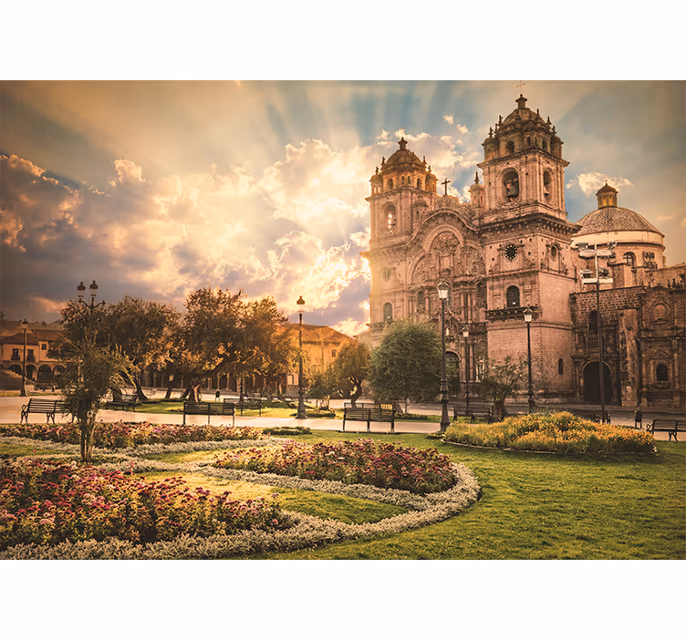Mural ciudad atardecer catedral de cusco - TenVinilo