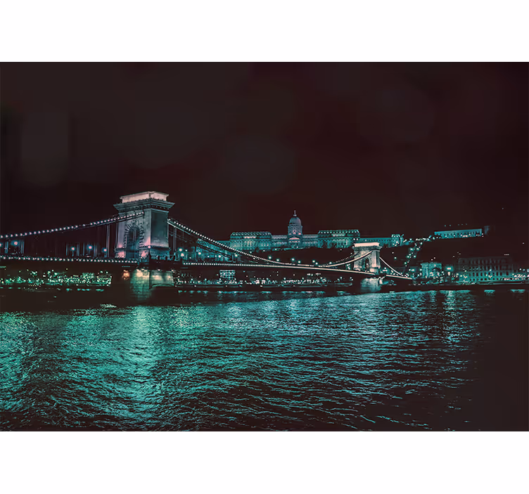 Mural ciudad vista nocturna del puente de las cadenas - TenVinilo