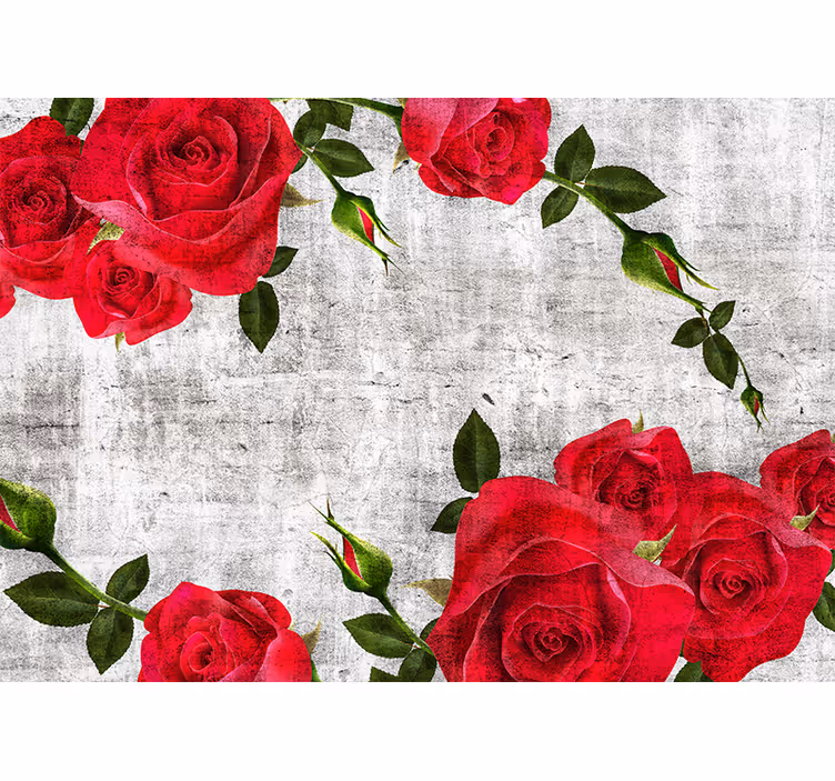 Mural de flores arreglo de rosas rojas - TenVinilo