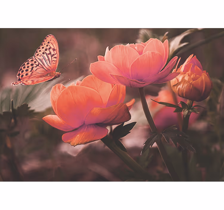 Fotomural naturaleza Mariposas rosadas en rosas - TenVinilo