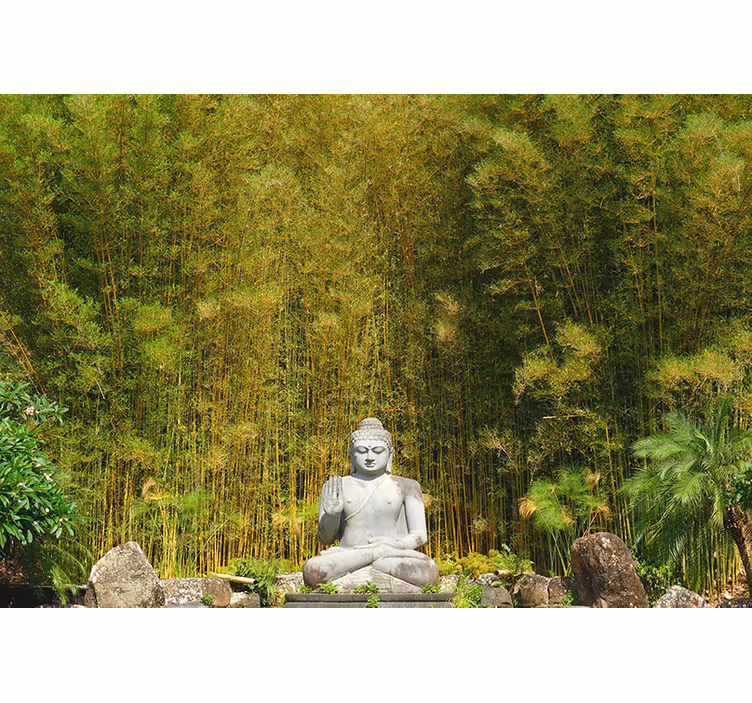 Fotomural de bosque con buda color gris - TenVinilo