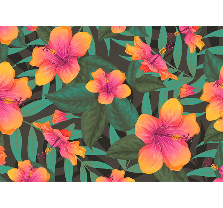 Mural de flores flores de hibisco vibrantes - TenVinilo