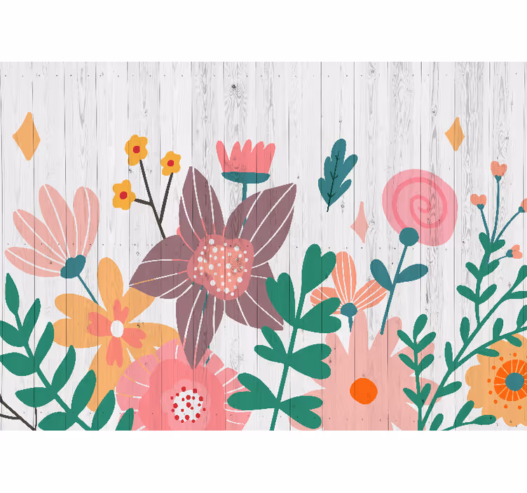 Fotomural habitación matrimonio Colorido diseño de flores de prim - TenVinilo