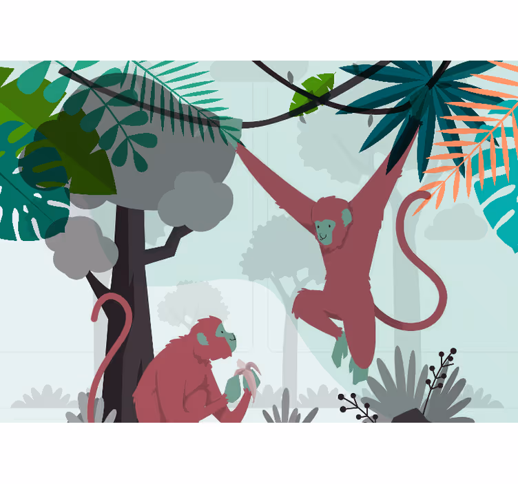 Mural de animales monos columpiándose - TenVinilo