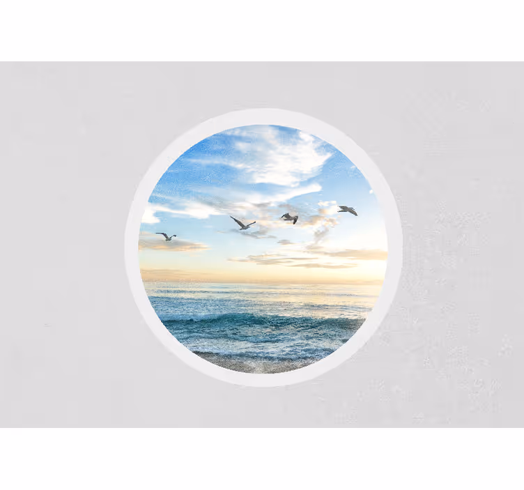 Mural para salón Vista al mar con pájaros en círculo - TenVinilo