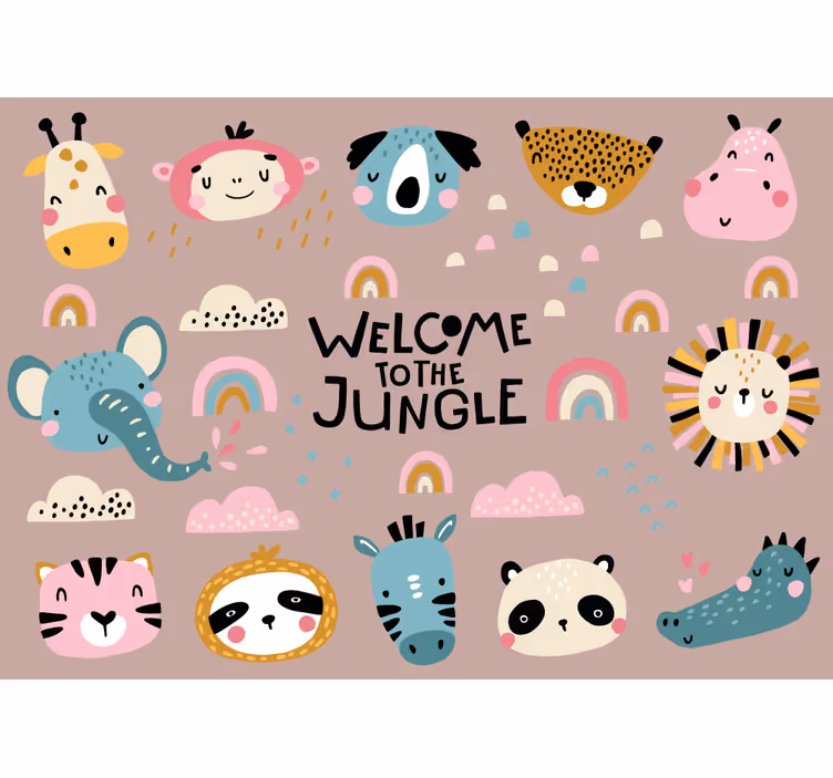 Mural de animales adorables de la jungla - TenVinilo