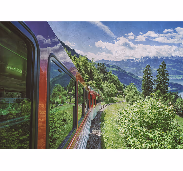 Fotomural naturaleza Tren rojo en el bosque - TenVinilo