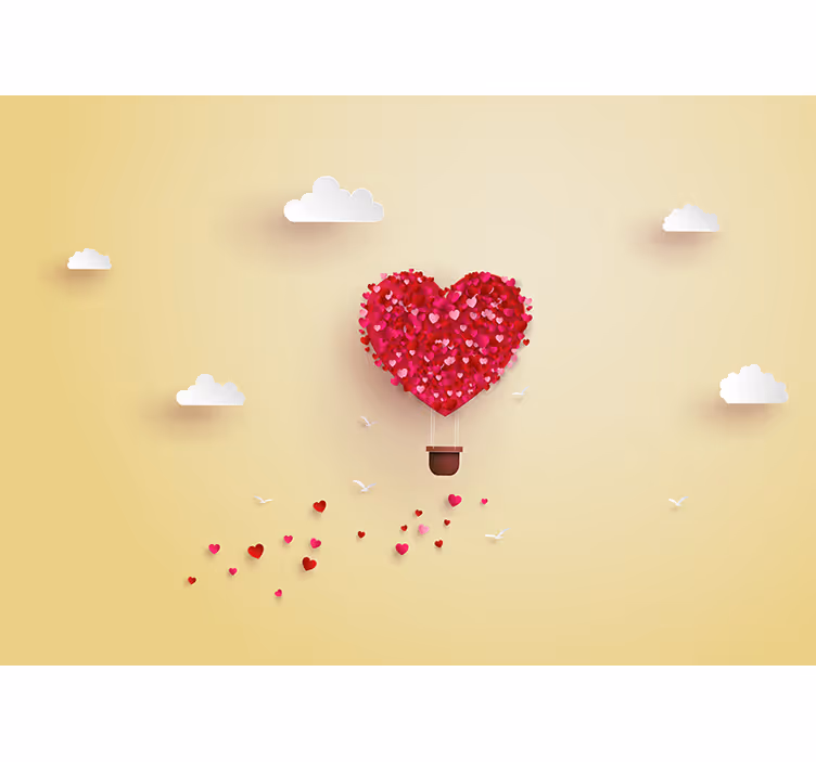 Mural de amor aventuras con globos en forma de corazón - TenVinilo