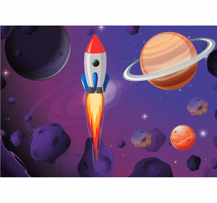 Mural del espacio cohete volando por el cosmos - TenVinilo