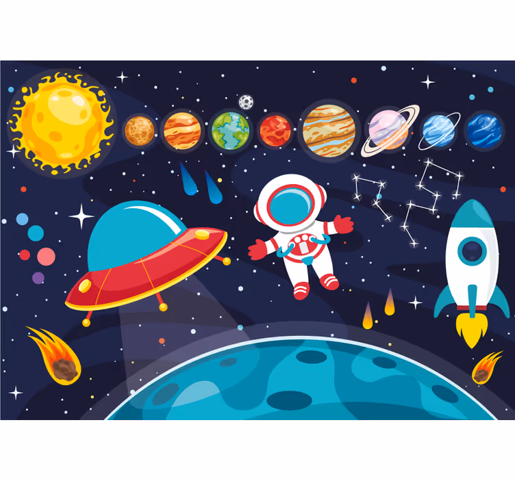Mural infantil Dibujos animados diferentes símbolos de astronauta - TenVinilo