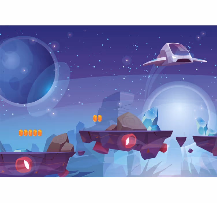 Mural de fantasía escena de aventura espacial - TenVinilo
